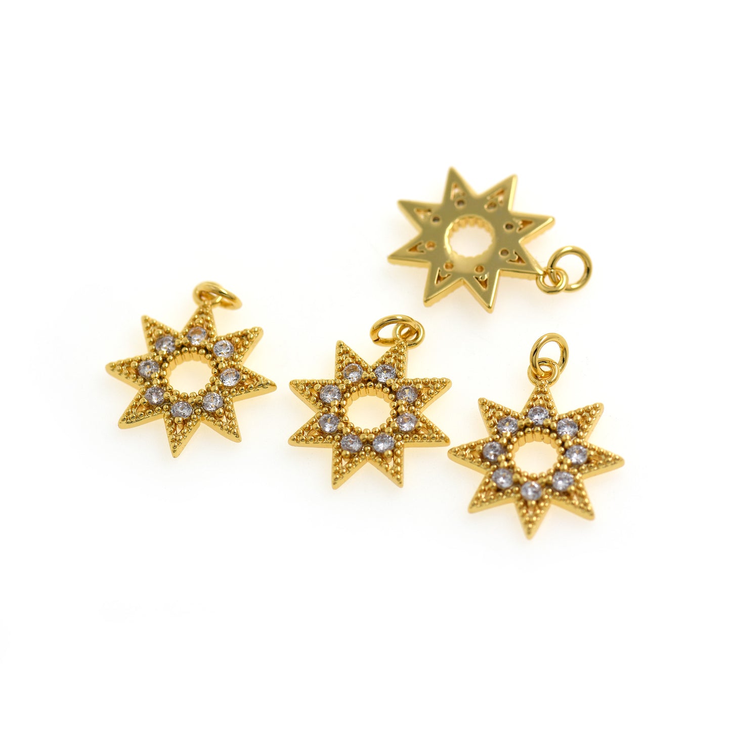 Octagonal Star Pendant Gold and White Diamond Star Pendant 15x17mm