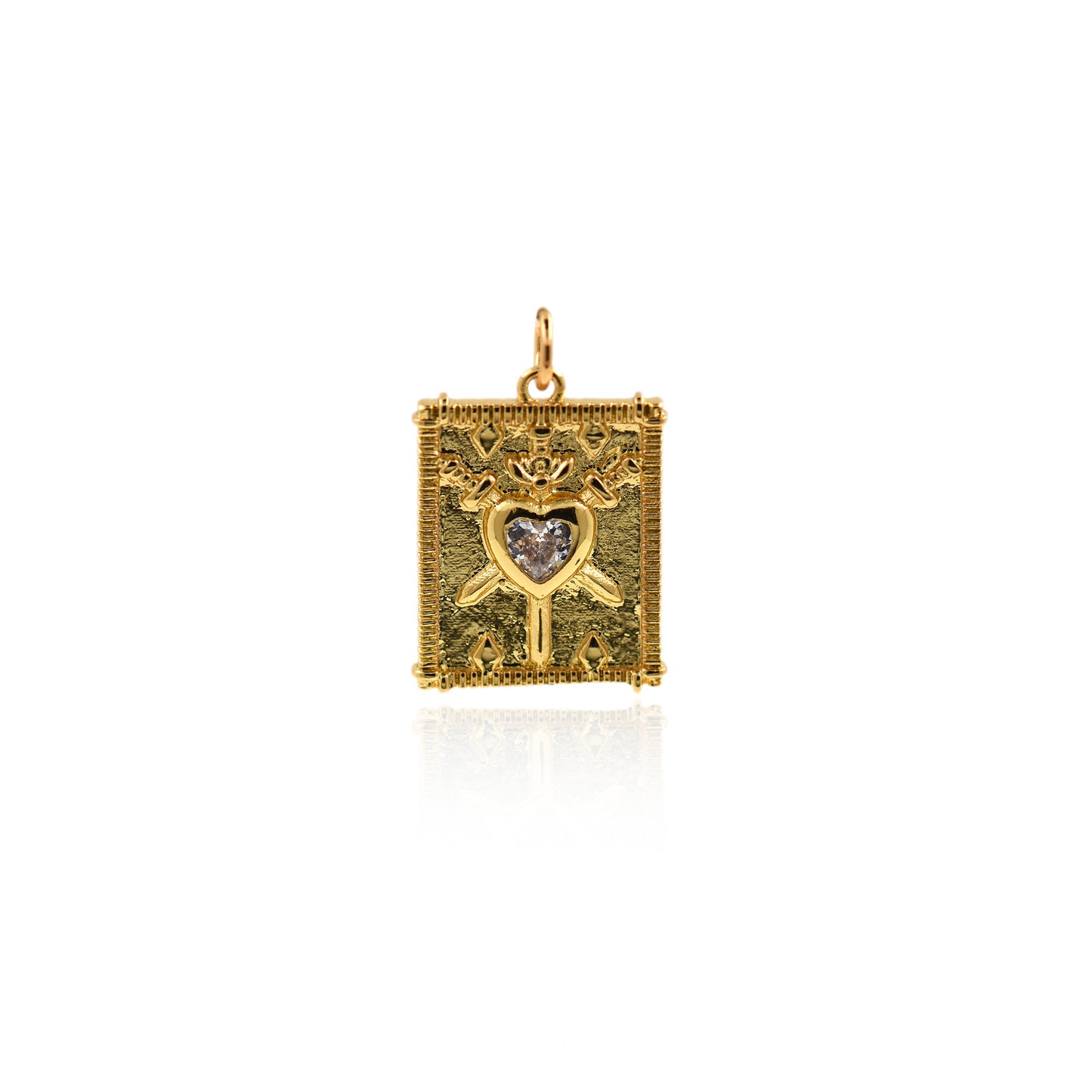 Rectangular Heart Pendant, CZ Heart Pendant 15x21mm