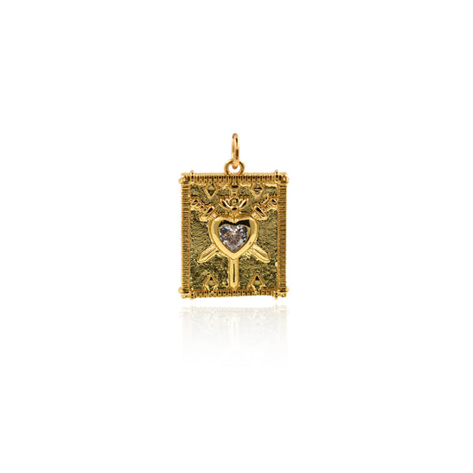 Rectangular Heart Pendant, CZ Heart Pendant 15x21mm