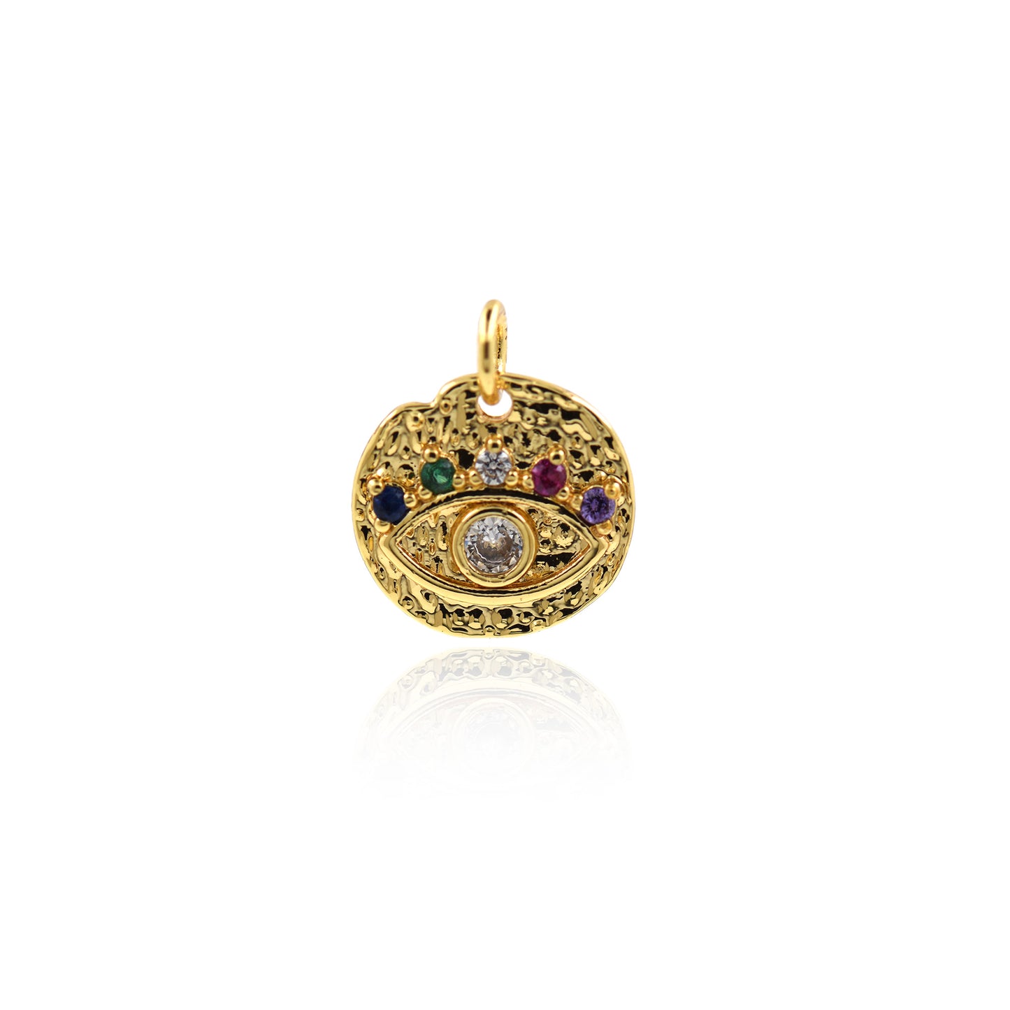 CZ Pave Evil Eye Necklace Pendant,Gold plated Evil Eye Lucky Charms 14mm