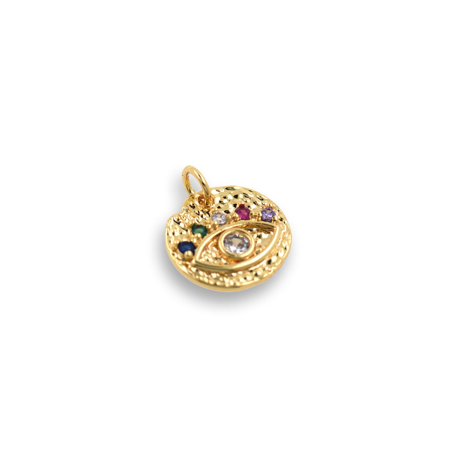 CZ Pave Evil Eye Necklace Pendant,Gold plated Evil Eye Lucky Charms 14mm