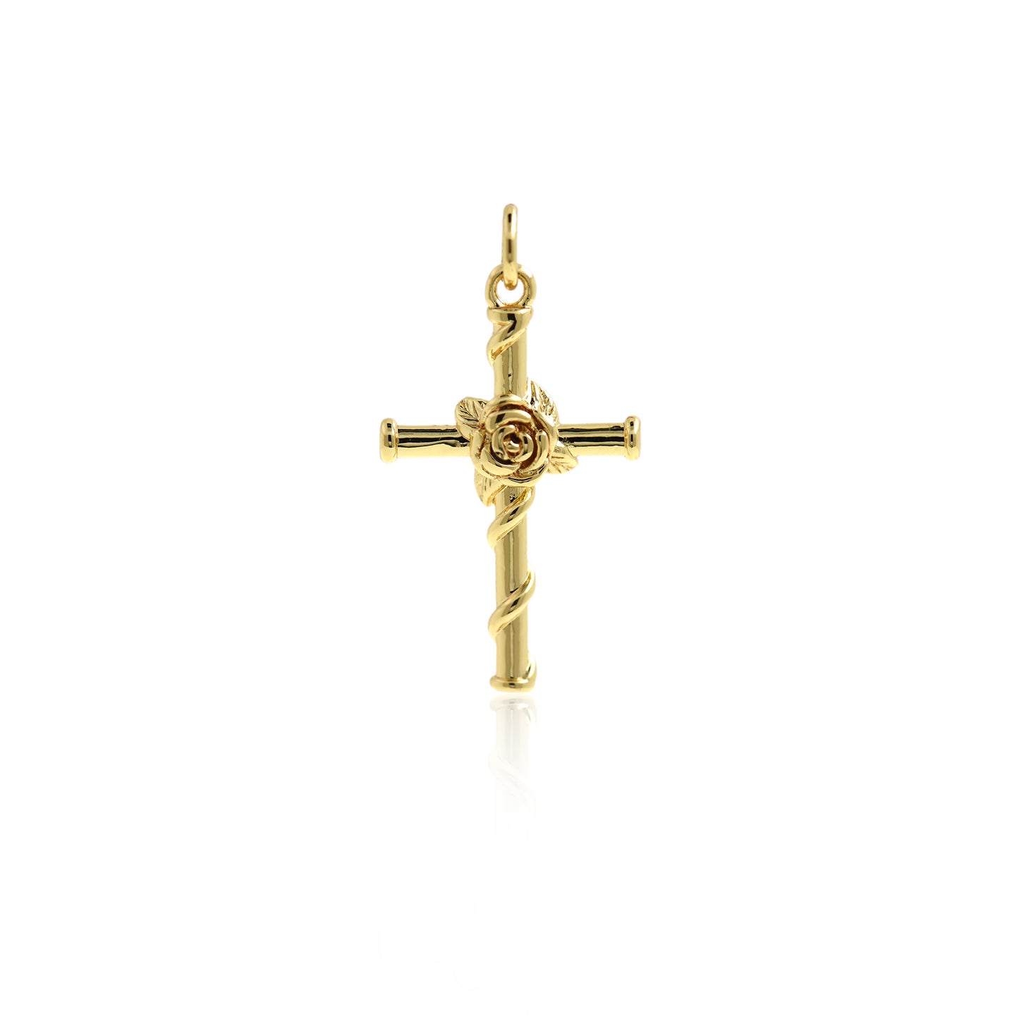 Dainty Gold Rose Flower Cross Pendant 15x25.5mm