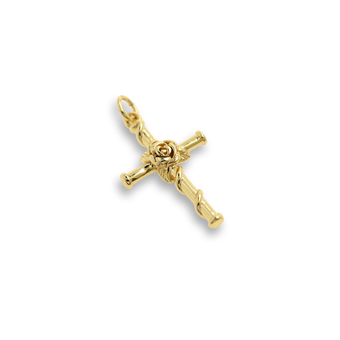 Dainty Gold Rose Flower Cross Pendant 15x25.5mm