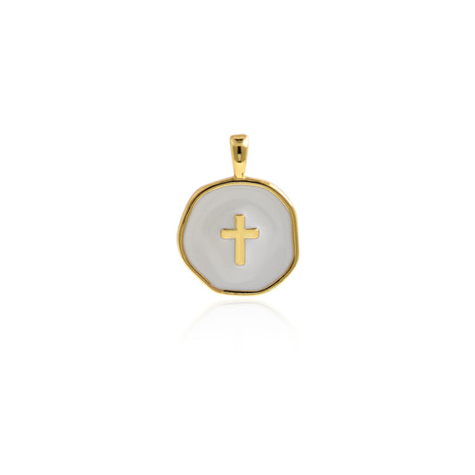 Multicolor Enamel Cross Charm,18k Gold Filled Christian Pendant 18x14mm