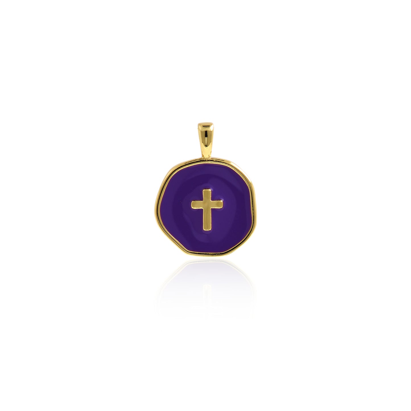 Multicolor Enamel Cross Charm,18k Gold Filled Christian Pendant 18x14mm