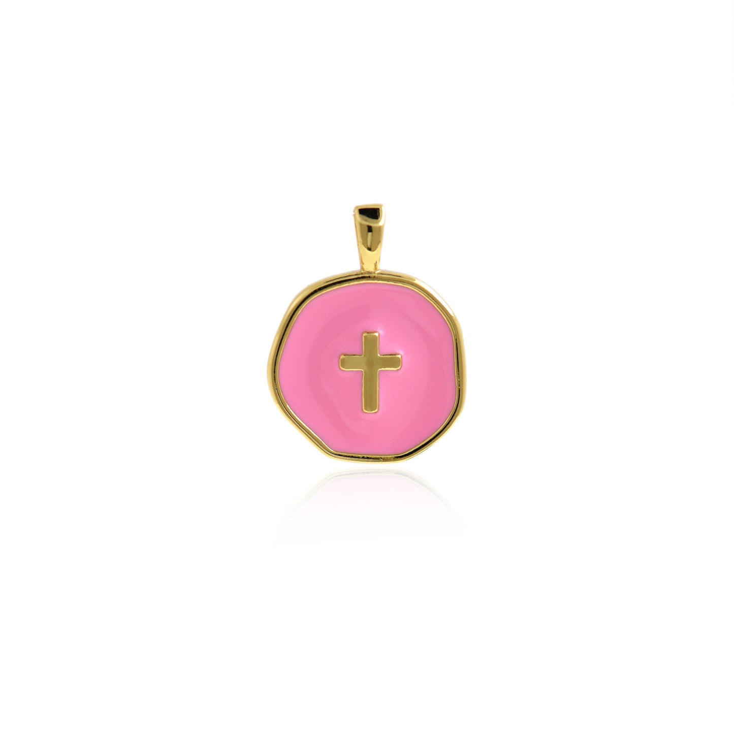 Multicolor Enamel Cross Charm,18k Gold Filled Christian Pendant 18x14mm