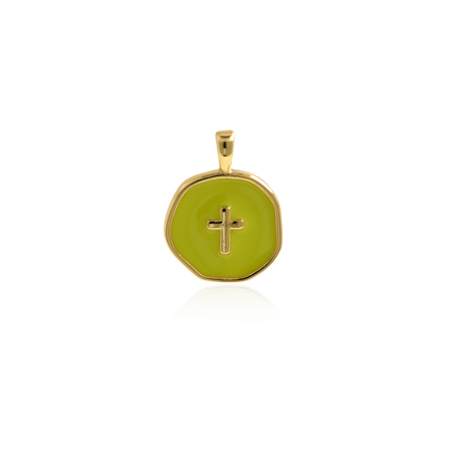 Multicolor Enamel Cross Charm,18k Gold Filled Christian Pendant 18x14mm