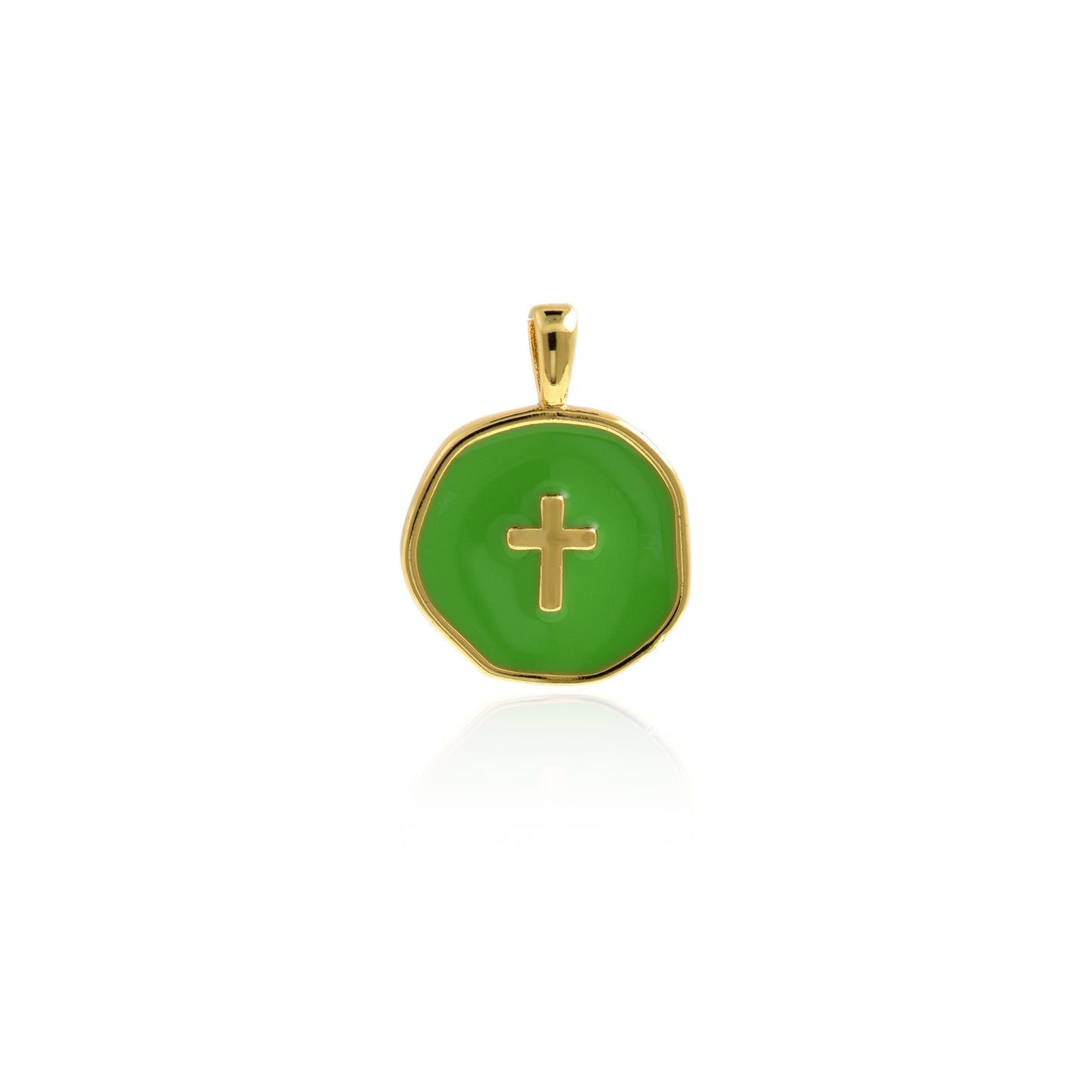 Multicolor Enamel Cross Charm,18k Gold Filled Christian Pendant 18x14mm