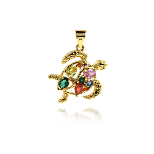 18K Gold Plated Zircon Tortoise Pendant 20x20mm