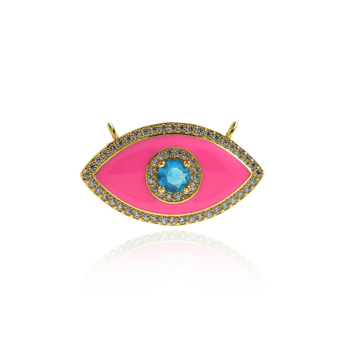 Dainty Enamel Evil Eye Necklace Charm,18k Gold Filled Blue Eye Pendant 30x17.5mm