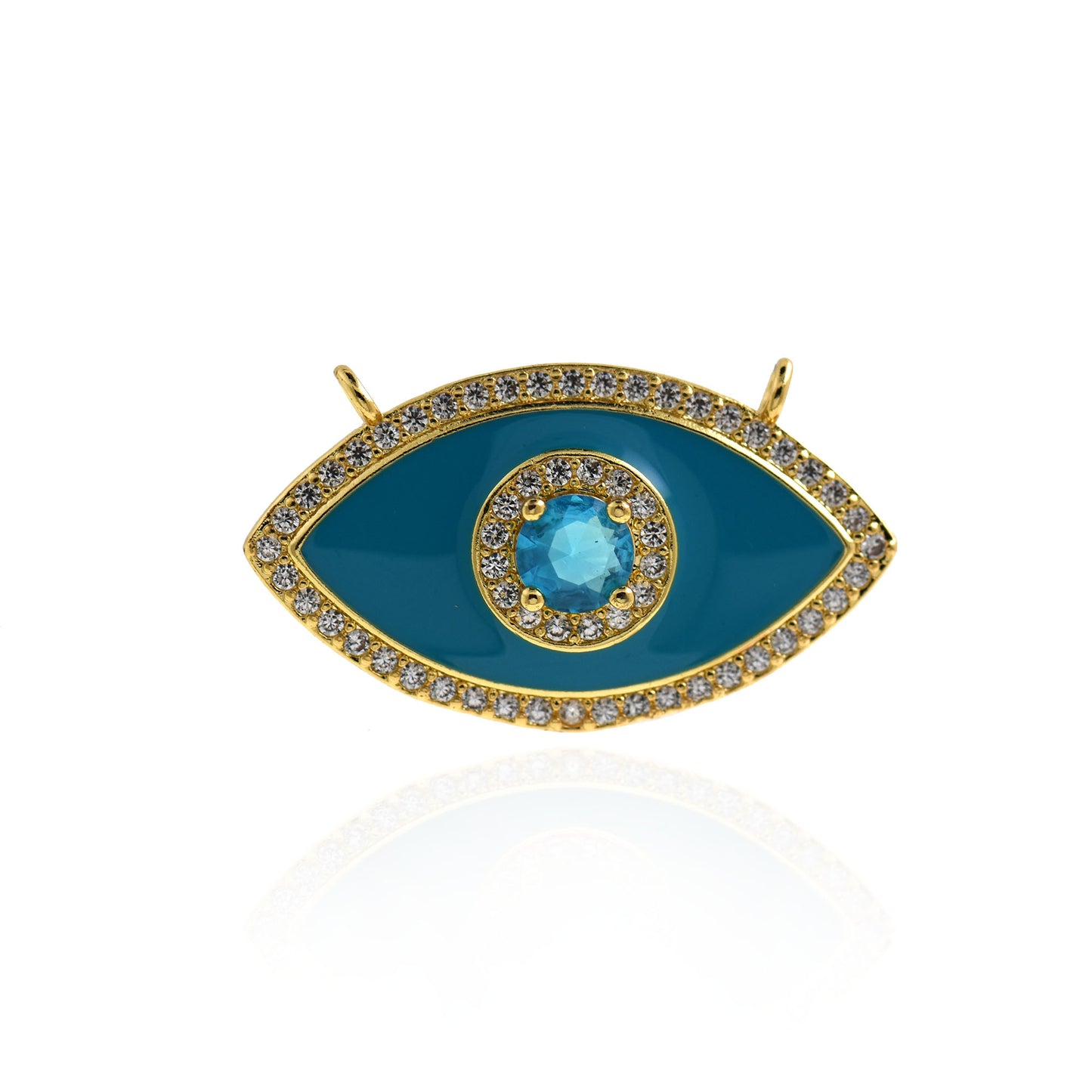 Dainty Enamel Evil Eye Necklace Charm,18k Gold Filled Blue Eye Pendant 30x17.5mm