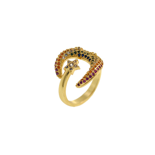 Crescent Moon Gemstone Gold Plated Ring 20.5x18mm