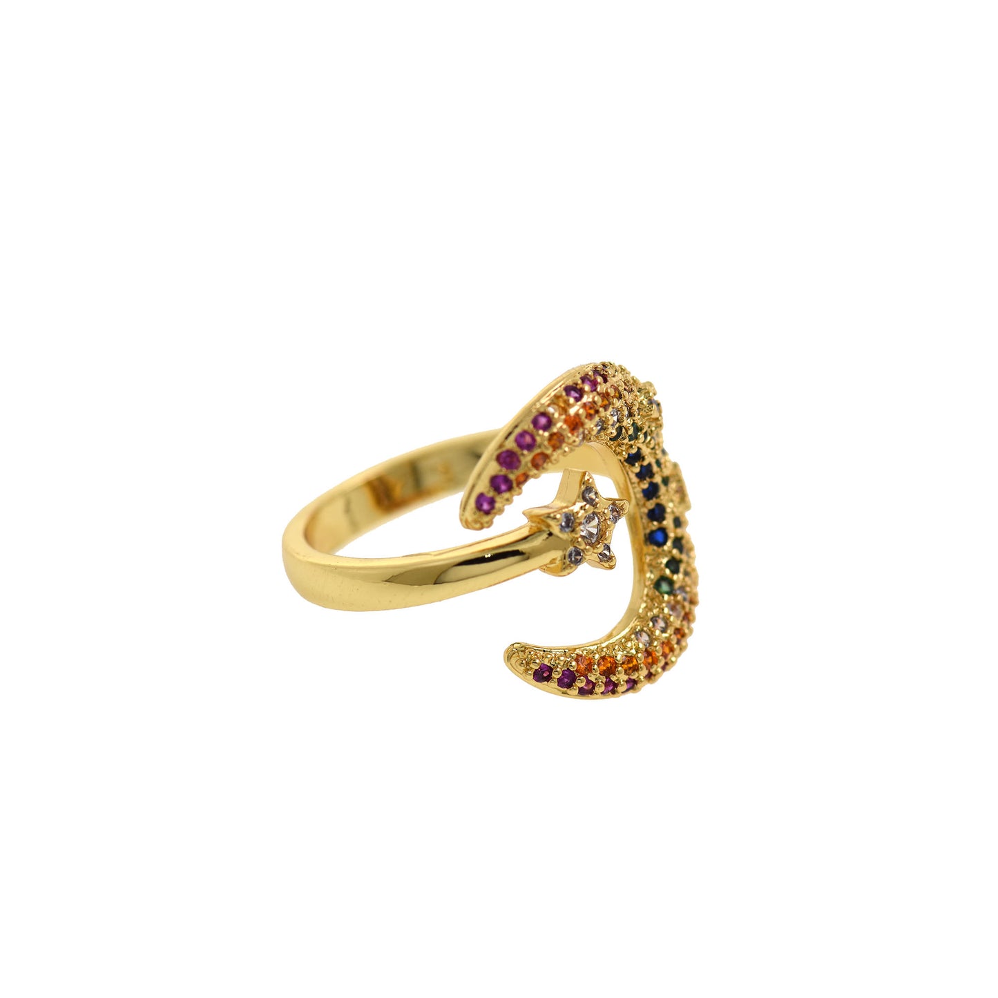 Crescent Moon Gemstone Gold Plated Ring 20.5x18mm