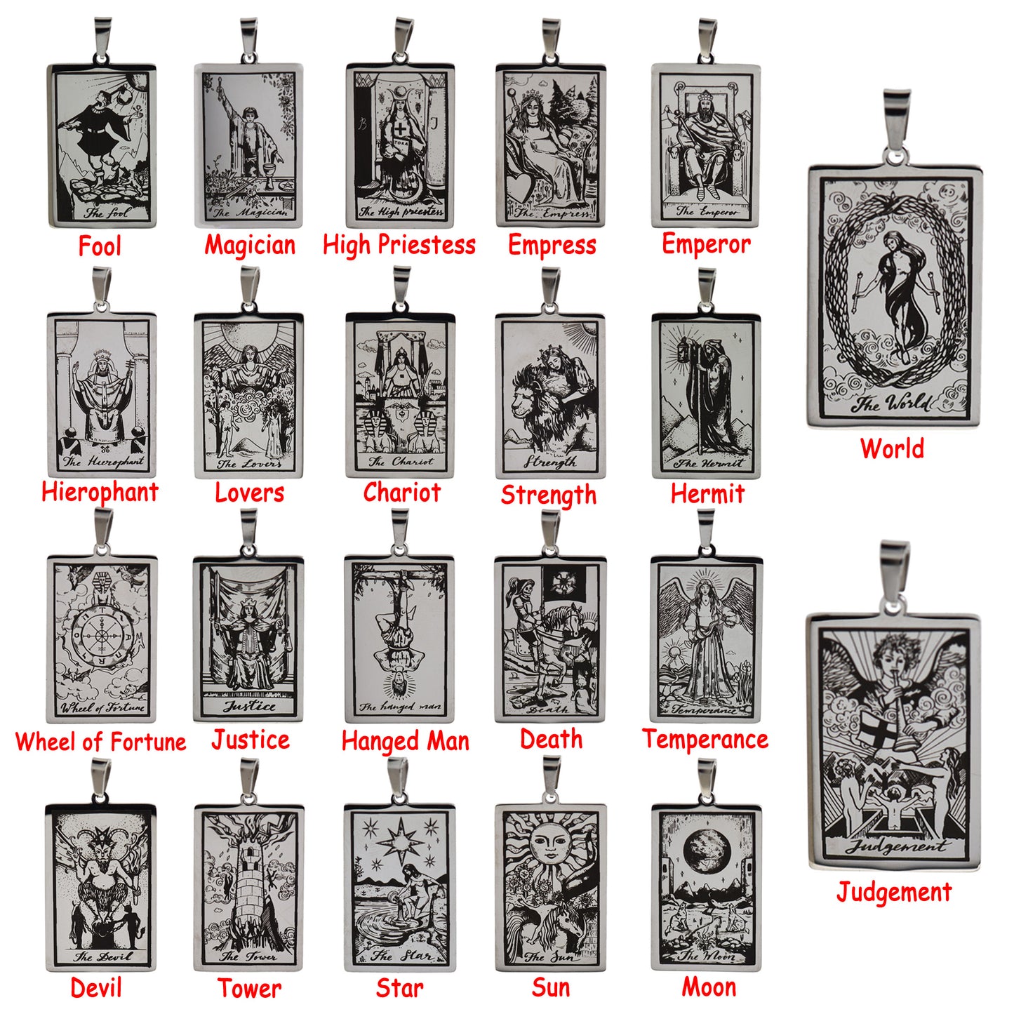 Stainless Steel Tarot Card Necklace Pendant 24x46mm