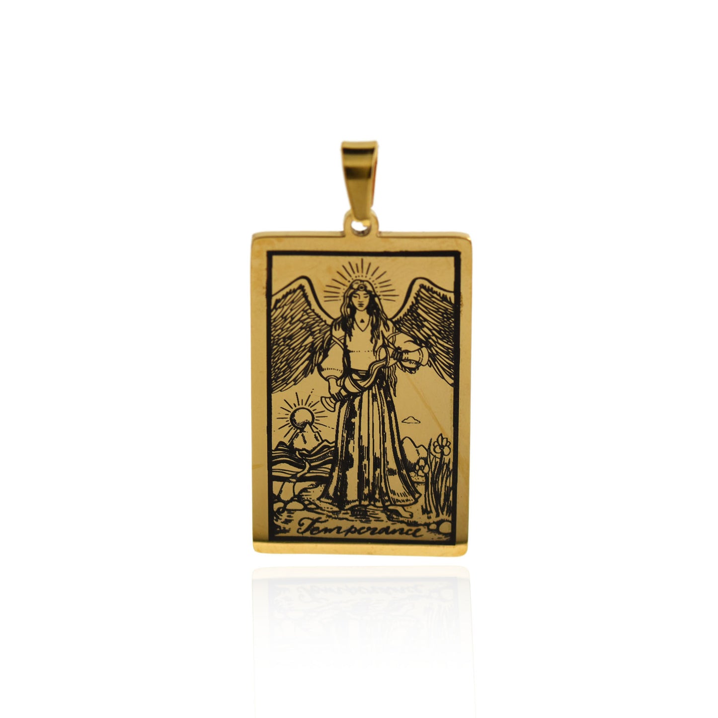 Stainless Steel Tarot Card Necklace Pendant 24x46mm [Gold]