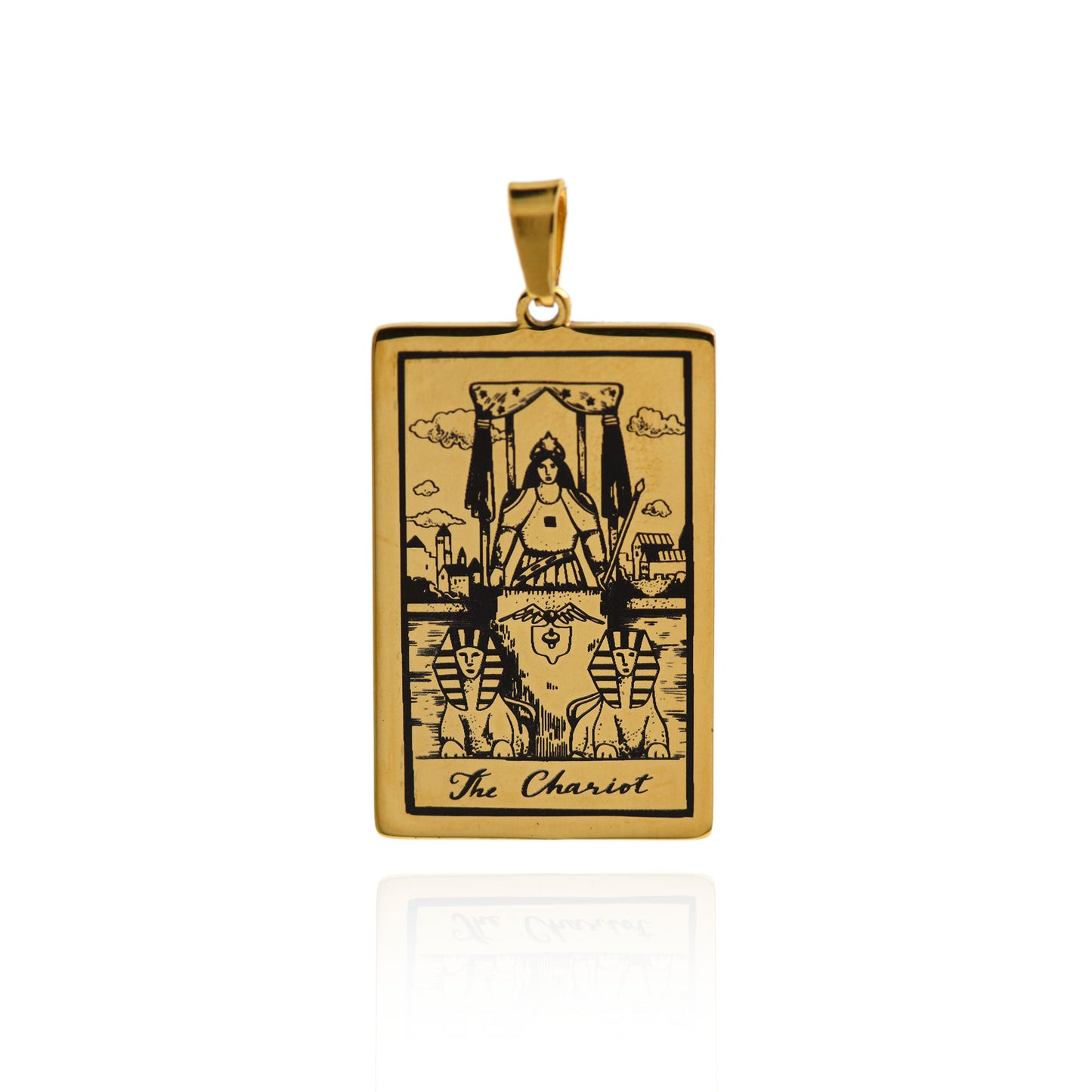 Stainless Steel Tarot Card Necklace Pendant 24x46mm [Gold]