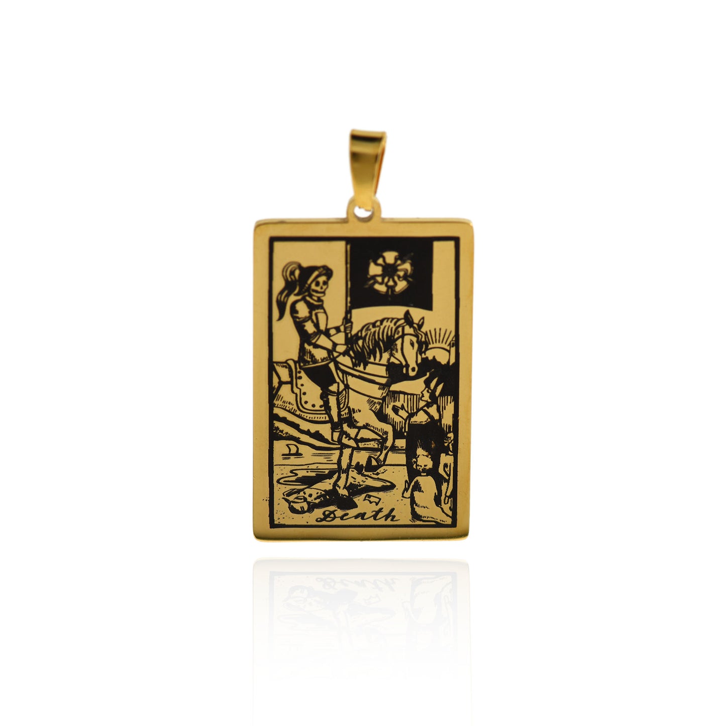 Stainless Steel Tarot Card Necklace Pendant 24x46mm [Gold]