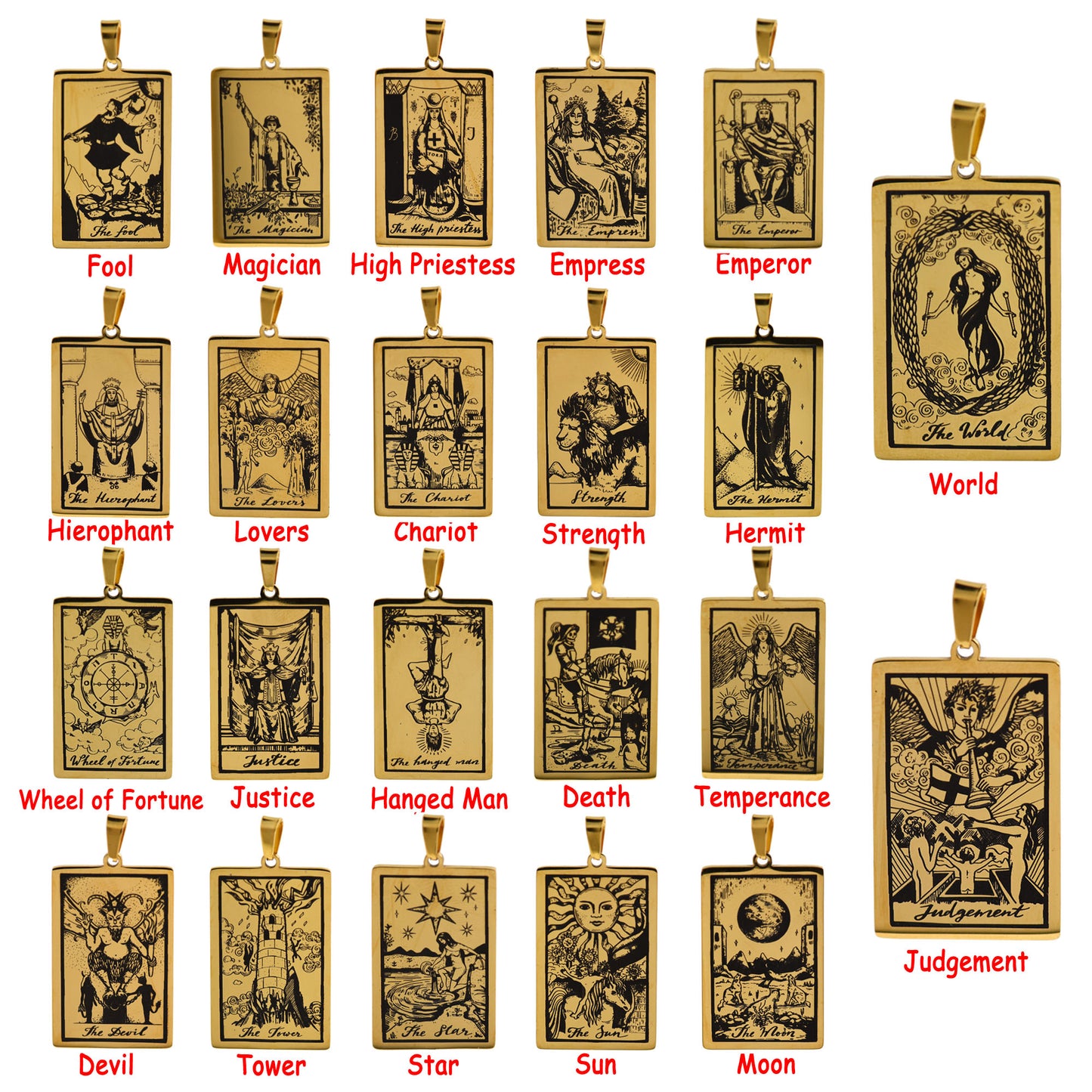 Stainless Steel Tarot Card Necklace Pendant 24x46mm [Gold]