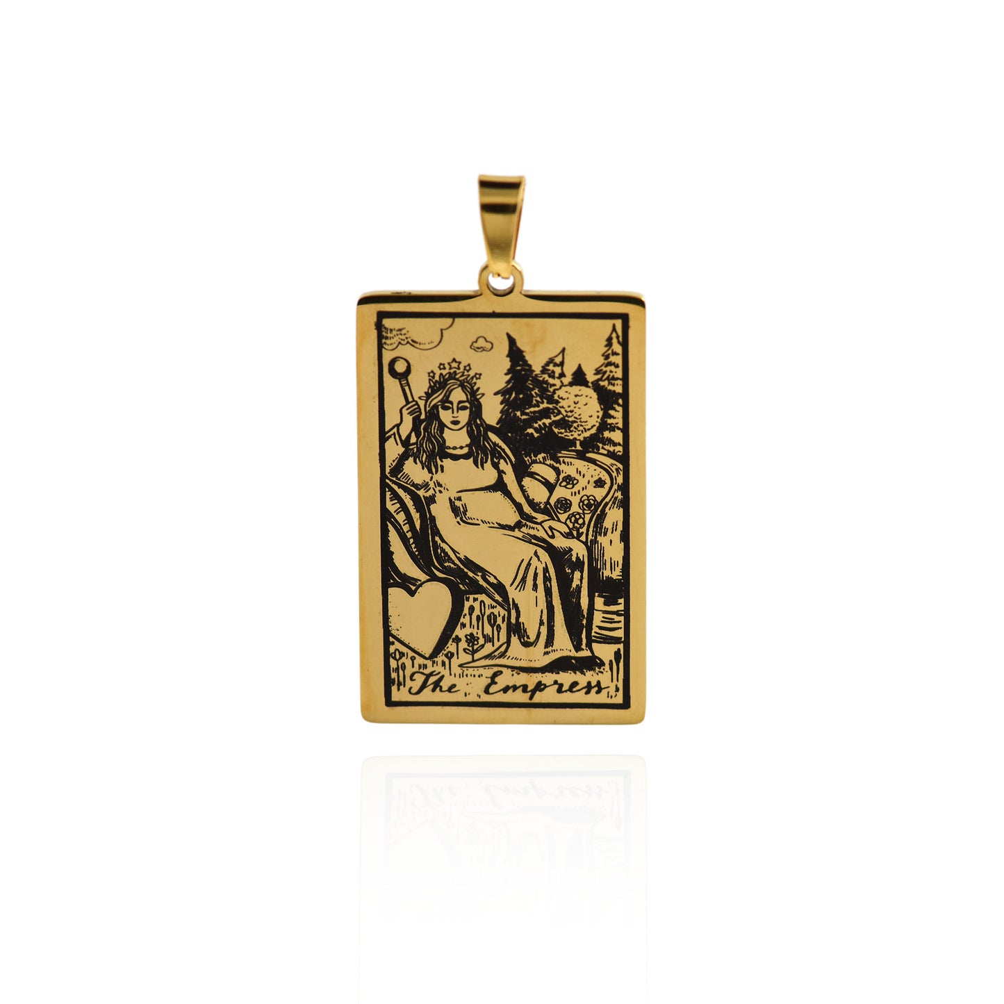 Stainless Steel Tarot Card Necklace Pendant 24x46mm [Gold]