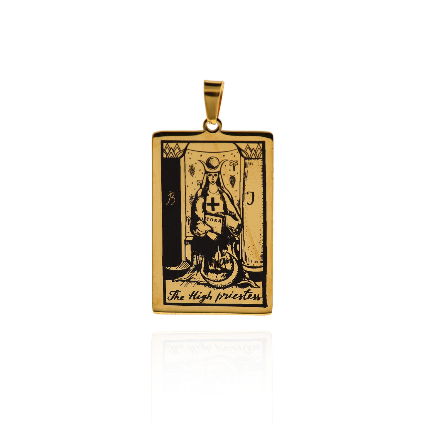 Stainless Steel Tarot Card Necklace Pendant 24x46mm [Gold]