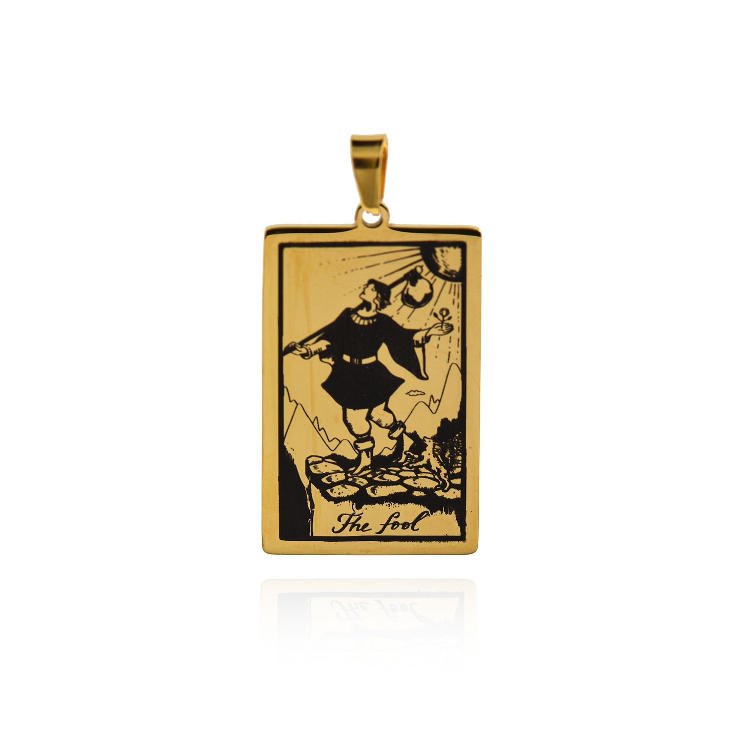 Stainless Steel Tarot Card Necklace Pendant 24x46mm [Gold]