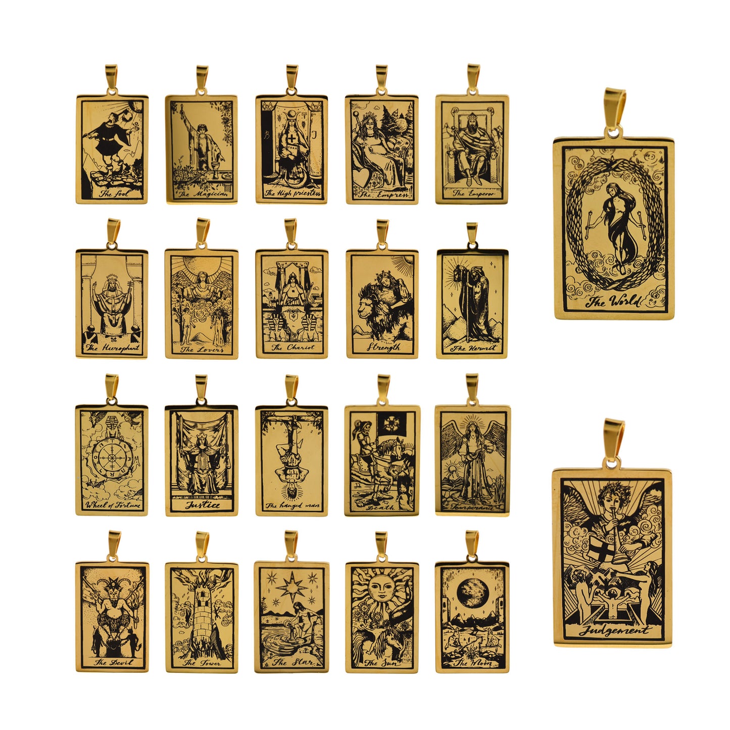 Stainless Steel Tarot Card Necklace Pendant 24x46mm [Gold]