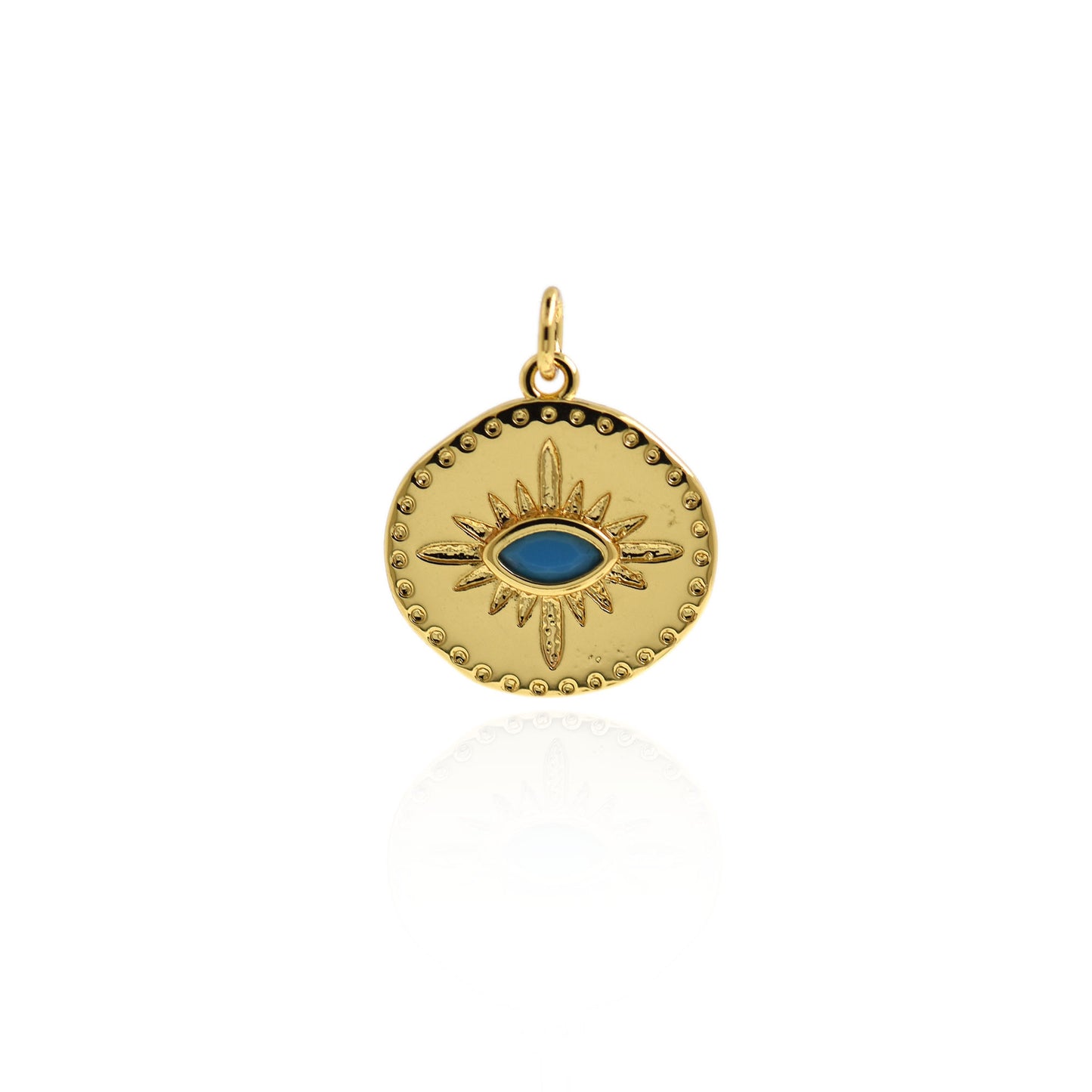 18K Gold Filled Evil Eye Pendant, Golden Initial Charm 19x18mm