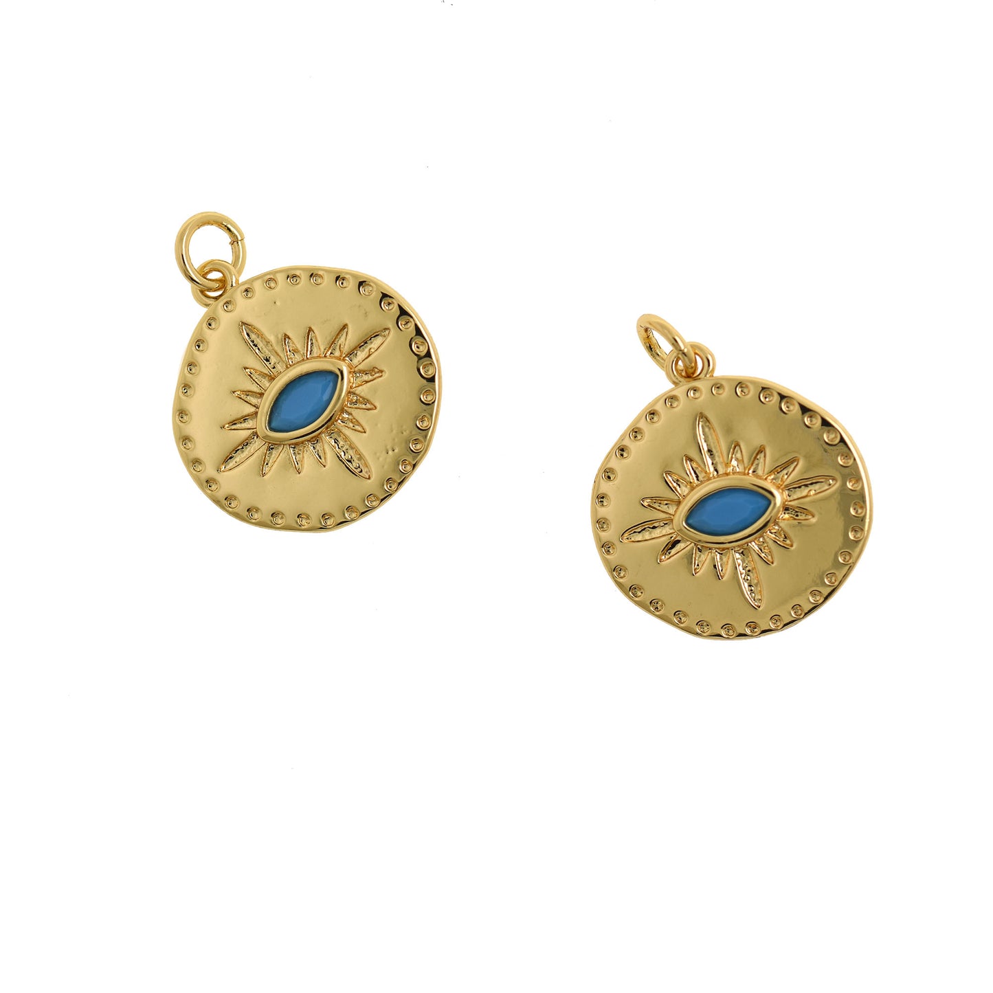 18K Gold Filled Evil Eye Pendant, Golden Initial Charm 19x18mm