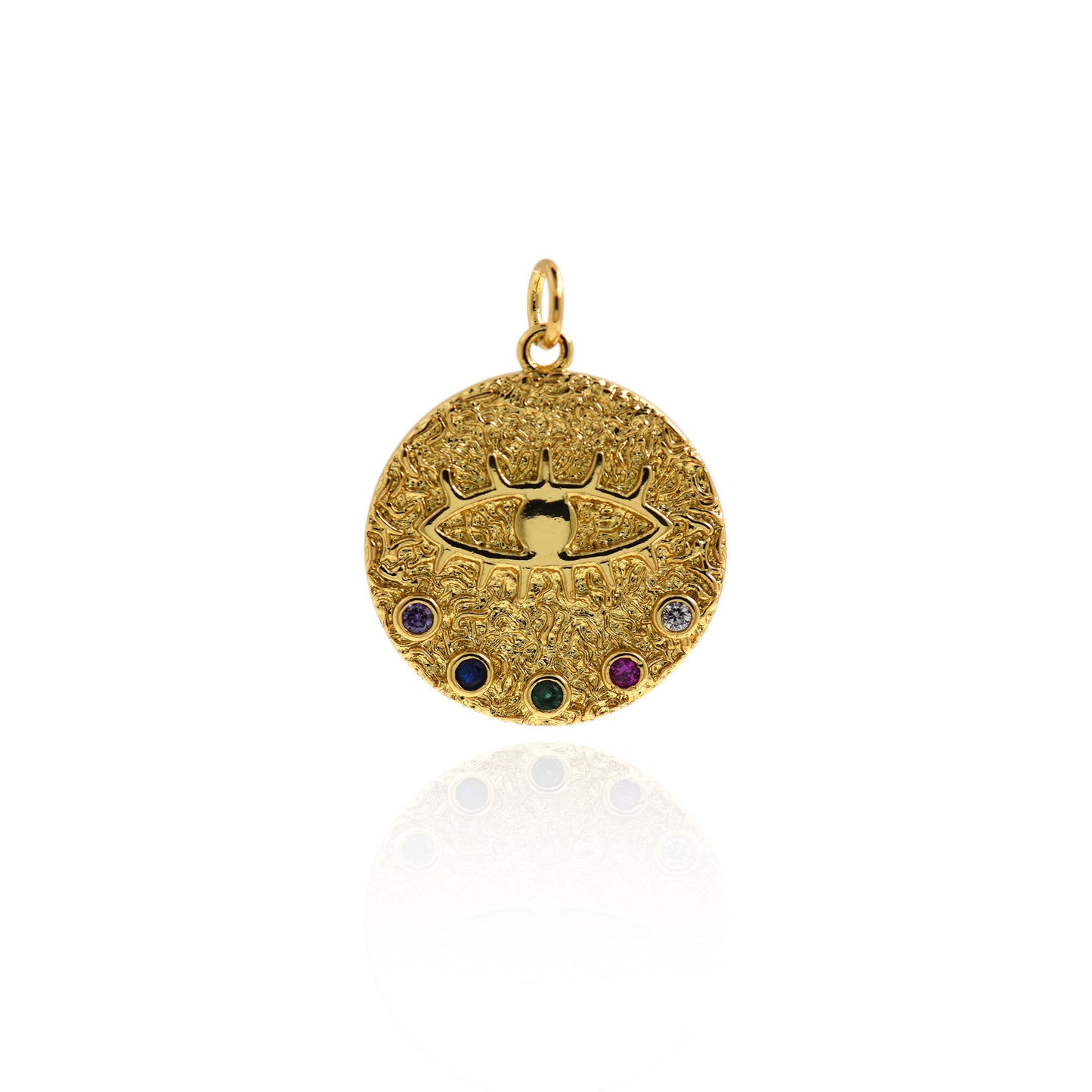 Evil Eye coin charm, 18K gold-plated round eye pendant 20mm