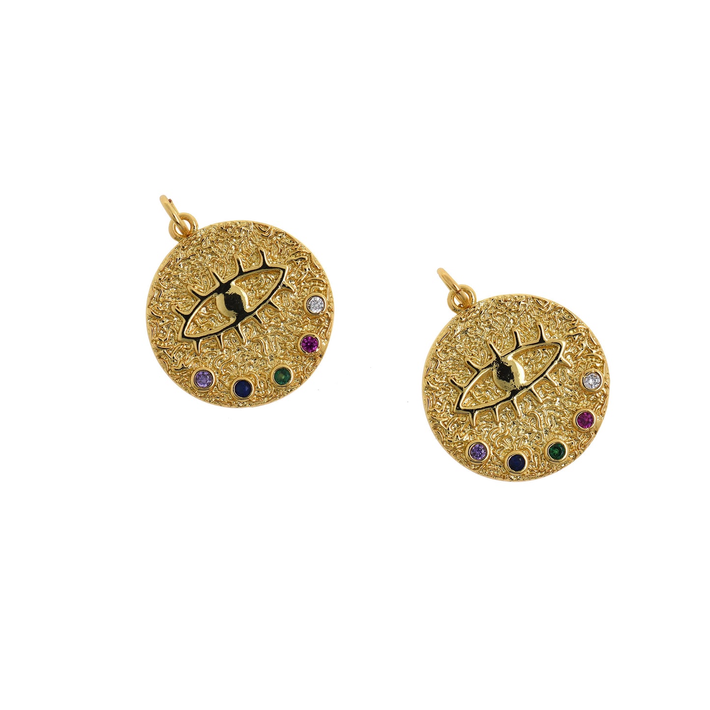 Evil Eye coin charm, 18K gold-plated round eye pendant 20mm