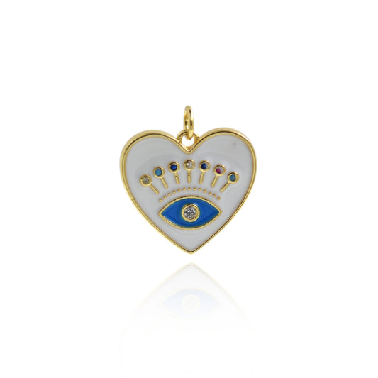 Fine Enamel Heart Shape Evil Eye Necklace Charm,18k Gold Filled Love Heart Pendant 20.5 x19mm