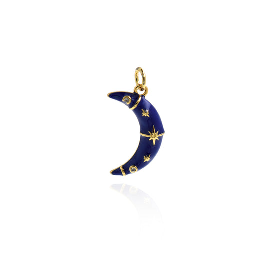 Blue Enamel Half Moon Pendant 20x12mm