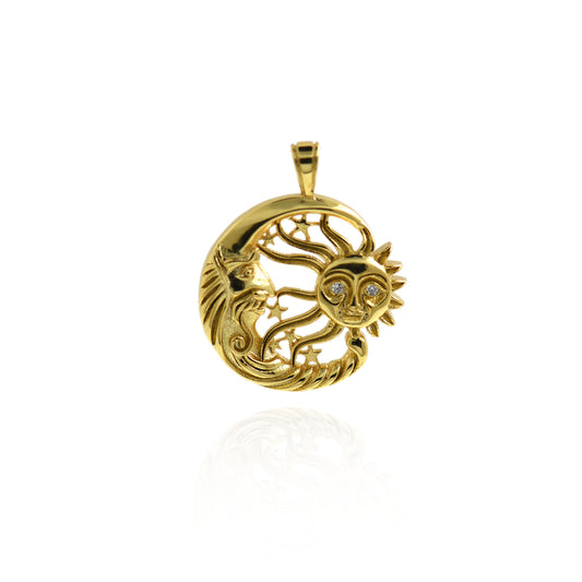 Exquisite 18k Gold Sun Charm,Cubic Zirconia Sun Pendant 26x21.5mm