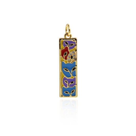 Gold Filled Enamel Mask Pendant, Mask Necklace 27.5x8mm