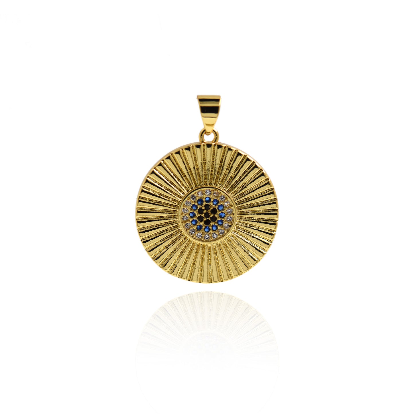 18K Gold Filled Round Pendant，Micro-Inlaid Gemstone 22mm