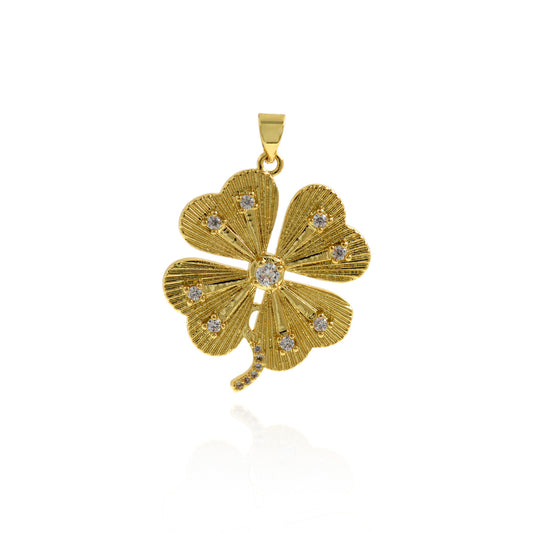 18K Gold Filled Four Leaf Clover Shell Charm Pendant 25.5x25.5mm