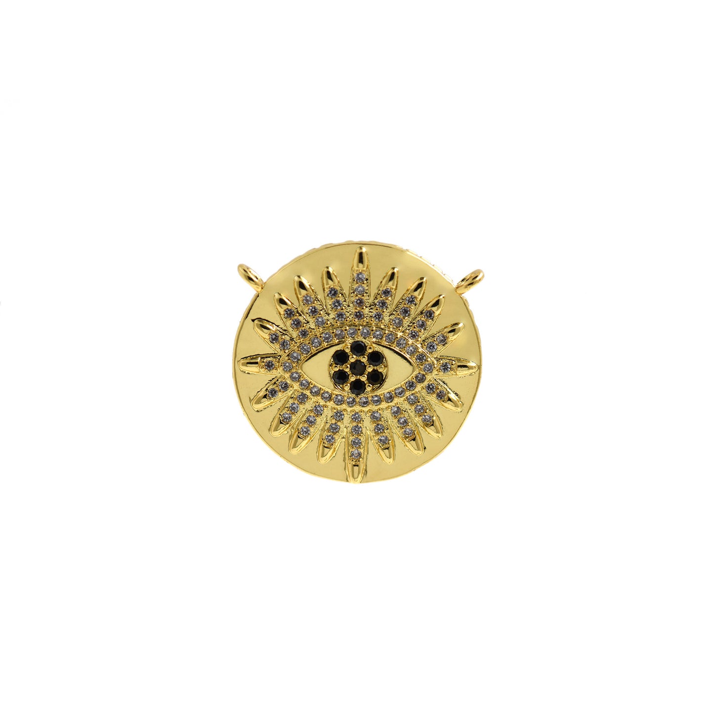 Gold Filled Hollow Evil Eye Charm, Cubic Zirconia Eye Connector  22mm