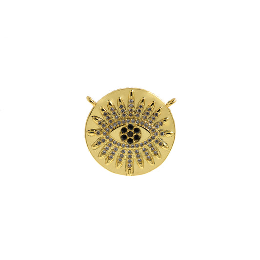 Gold Filled Hollow Evil Eye Charm, Cubic Zirconia Eye Connector  22mm