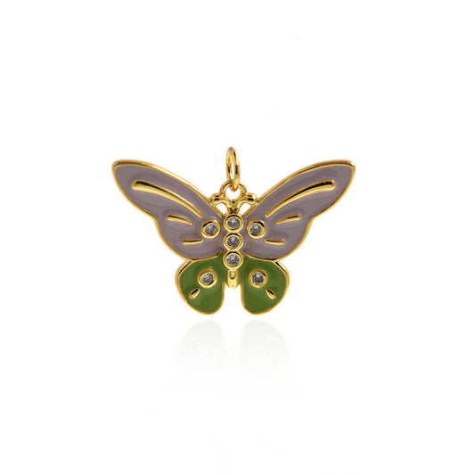 18K  plated Enamel Monarch Butterfly Pendant 27.5x18.5mm