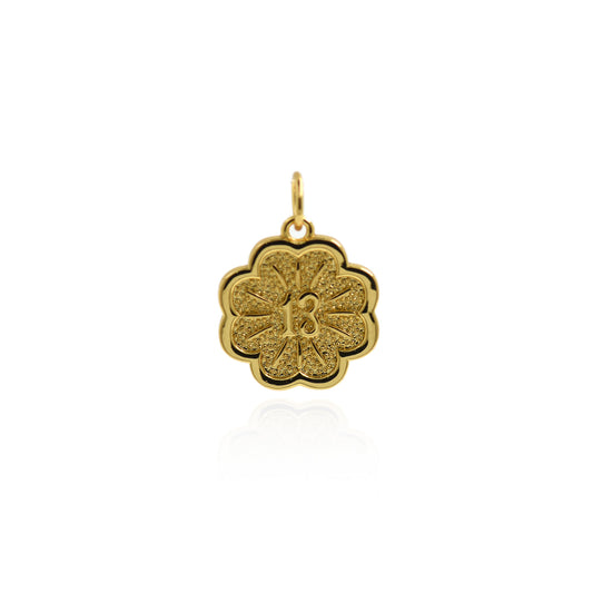 Lucky Number 13 Pendant-18K Gold Filled Flower Pendant 16x14mm