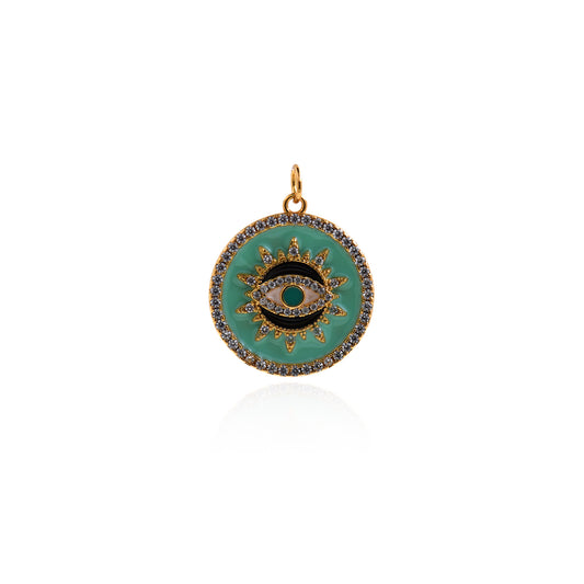 18K Gold Filled Round Enamel Evil Eye Pendant 21mm