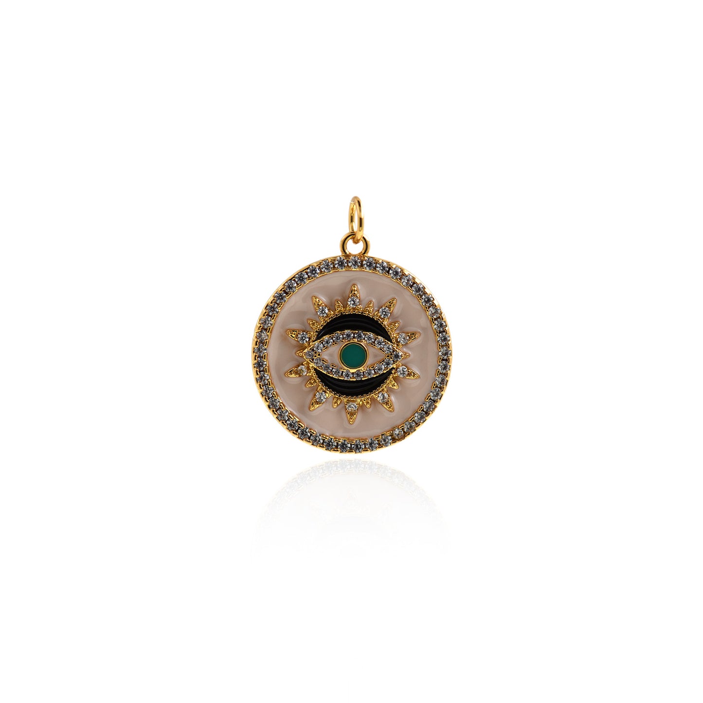 18K Gold Filled Round Enamel Evil Eye Pendant 21mm