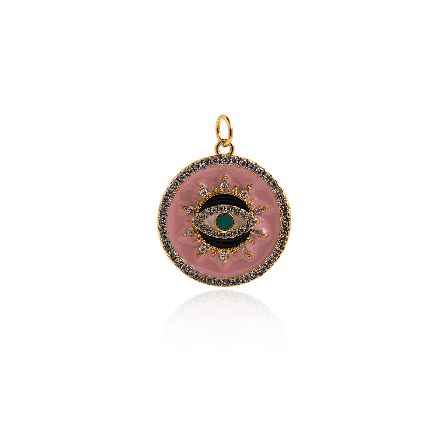 18K Gold Filled Round Enamel Evil Eye Pendant 21mm