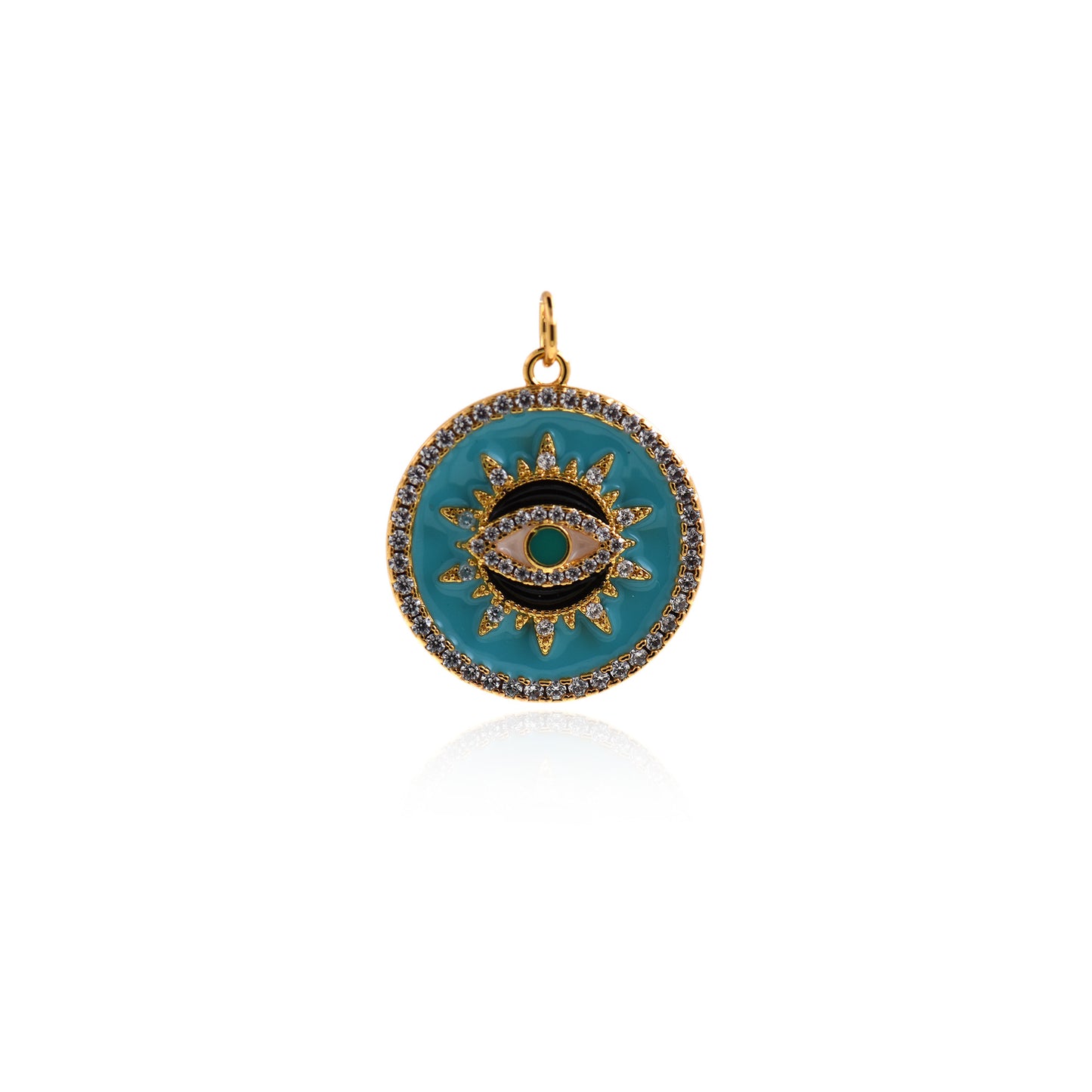 18K Gold Filled Round Enamel Evil Eye Pendant 21mm