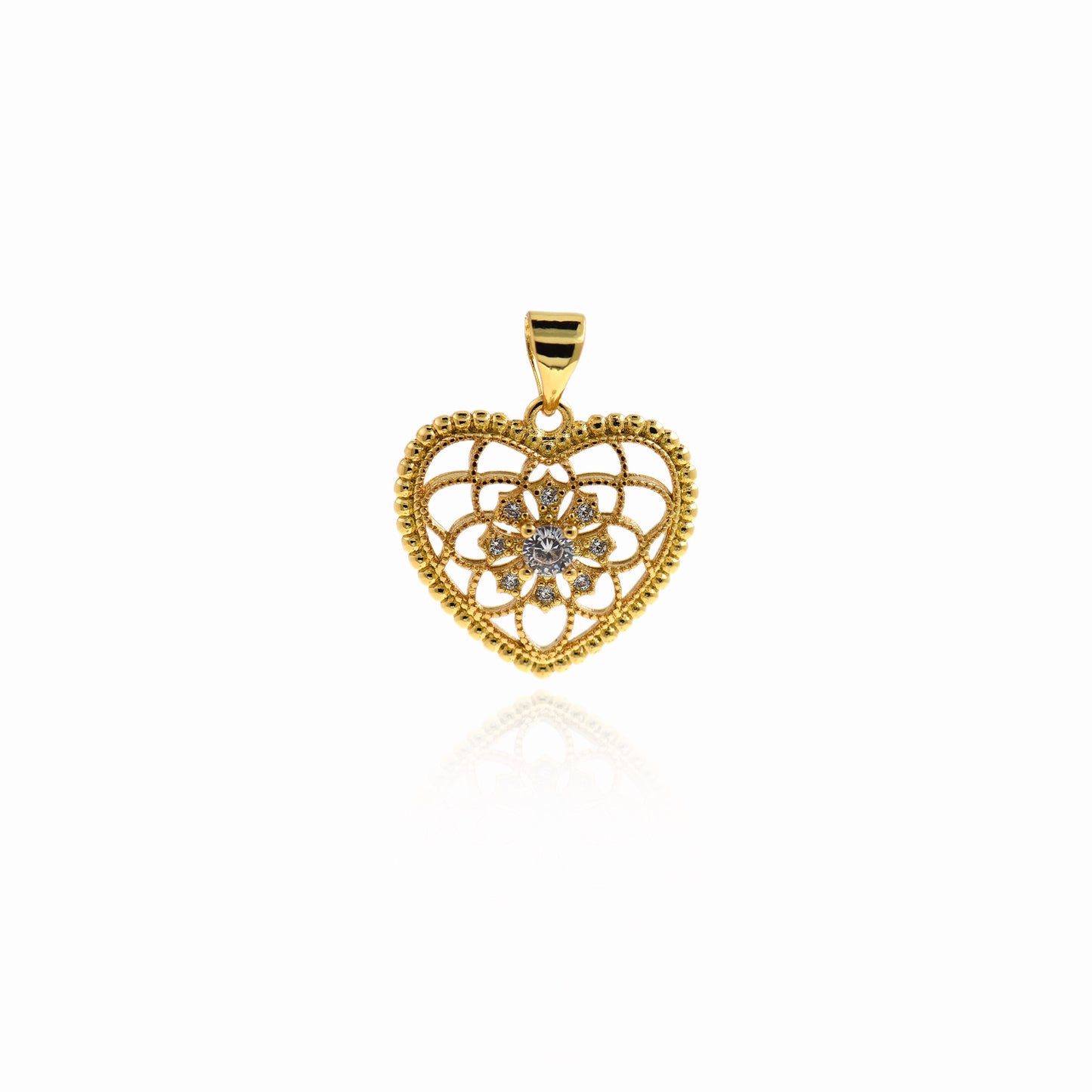 CZ Heart-shaped Micropavé Pendant-18K Heart 18x17mm