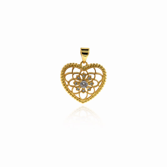 CZ Heart-shaped Micropavé Pendant-18K Heart 18x17mm