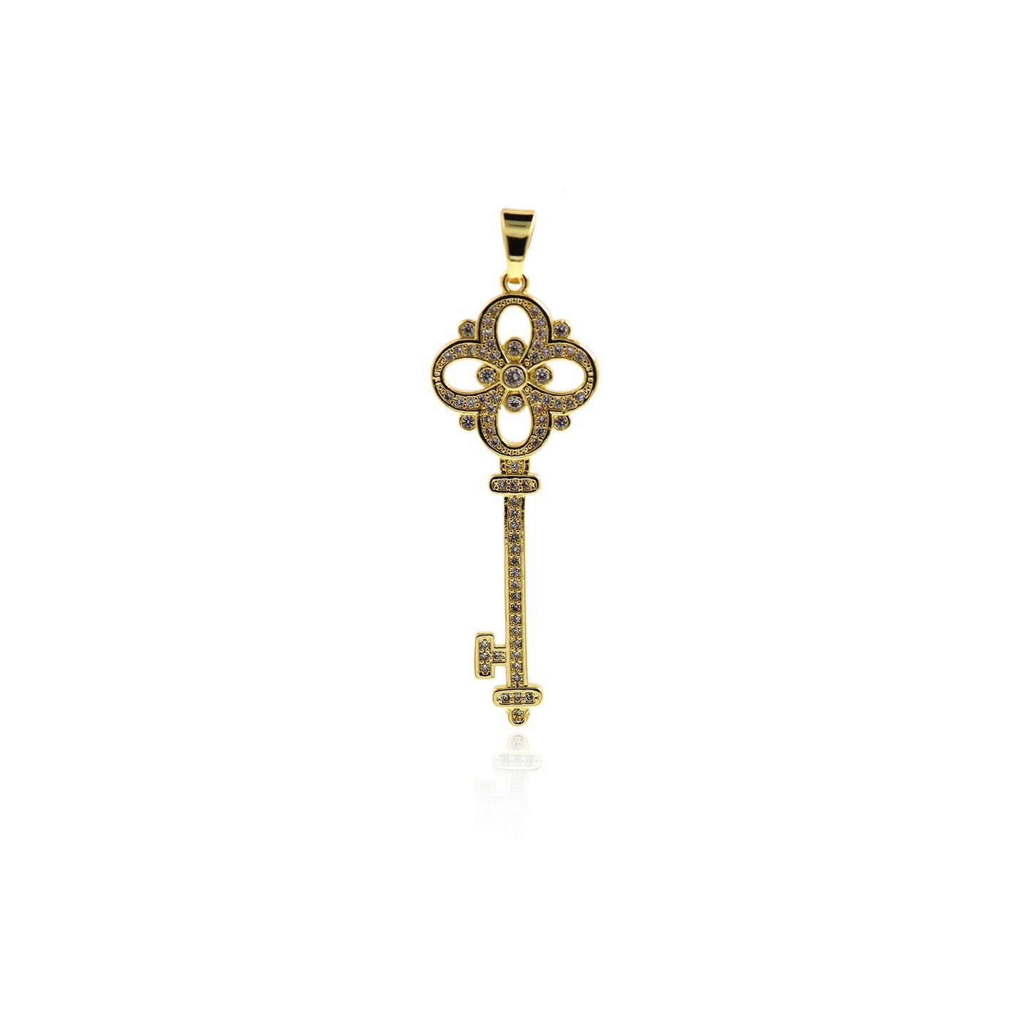 Four-leaf clover micro pavé key pendant  49x18mm