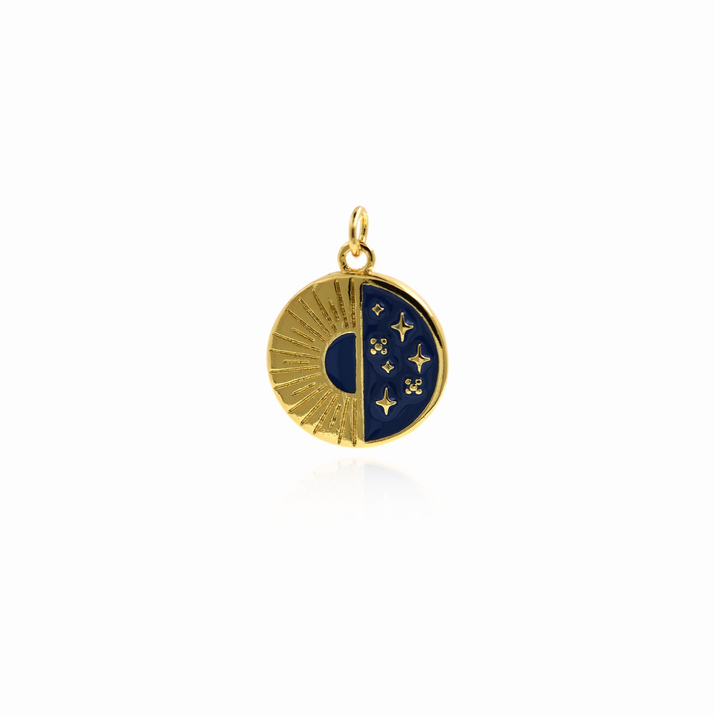 18K Gold Filled Round Sun Charm-Moon Pendant 18mm