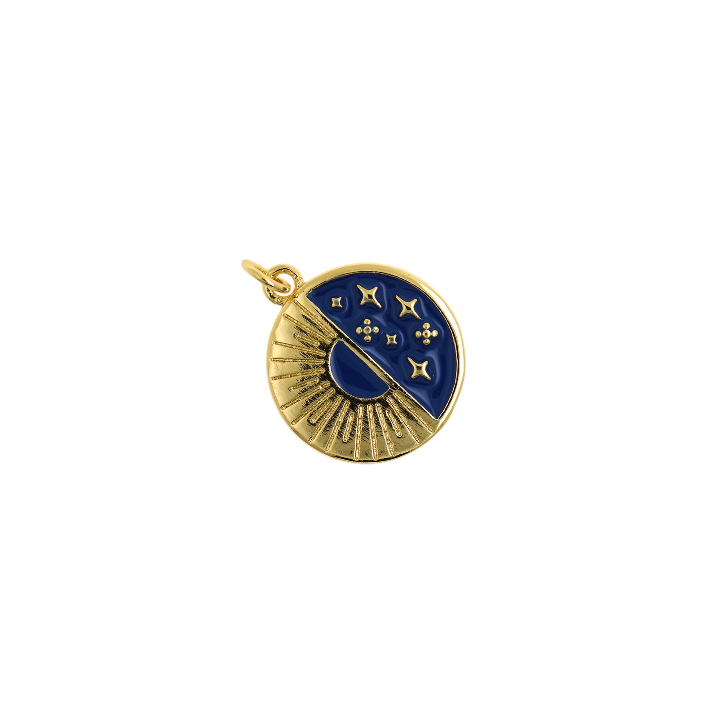 18K Gold Filled Round Sun Charm-Moon Pendant 18mm