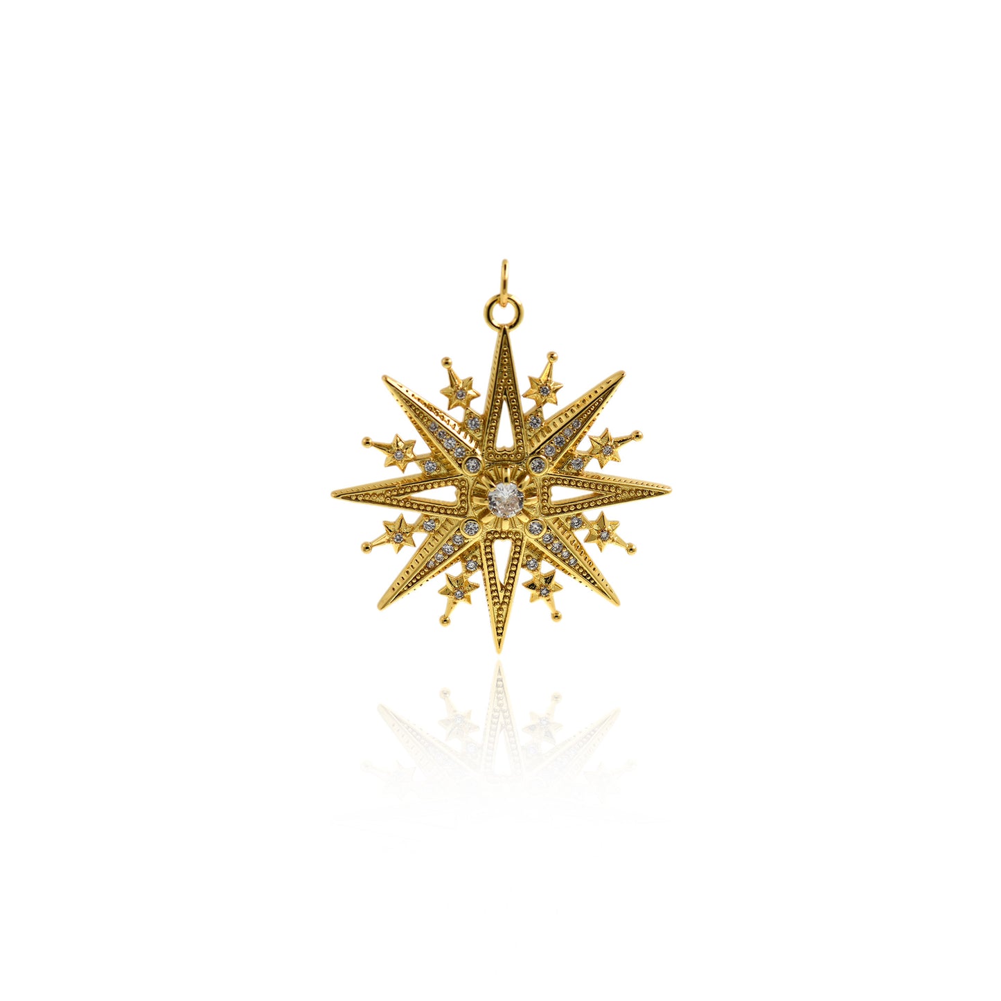 CZ Polaris Pendant, Star Necklace, 18K Gold Filled Astral Charm 38x35mm